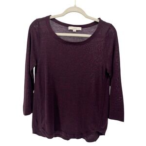 LOFT Womens Burgundy Wool Blend Scoop Neck 3/4 Sleeve Pullover Sweater Small